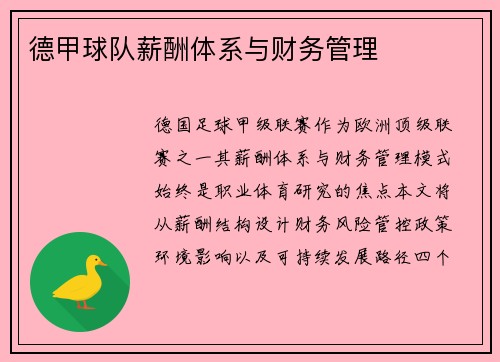 德甲球队薪酬体系与财务管理