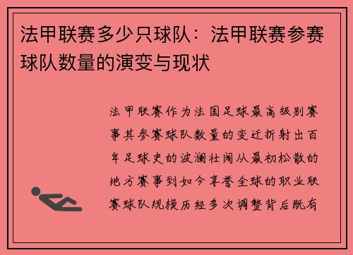 法甲联赛多少只球队：法甲联赛参赛球队数量的演变与现状